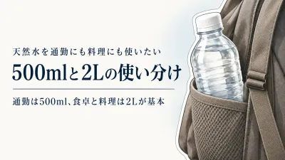 天然水 500mlと2Lを楽天レビュー数順で比較｜通勤・家族の食卓・料理で選ぶ箱買い